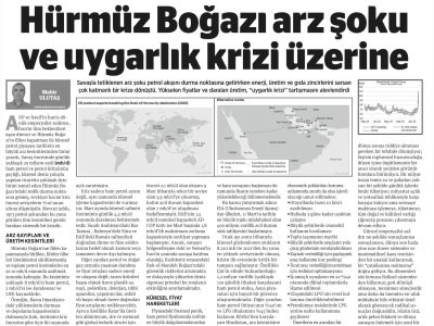 MAHİR ULUTAŞ YAZDI: HURMUZ BOĞAZI ARZ ŞOKU VE UYGARLIK KRİZİ ÜZERİNE (BİRGÜN GAZETESİ, 27.03.2026)
