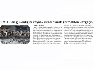 EMO: CAN GÜVENLİĞİNİ KAYNAK İSRAFI OLARAK GÖRMEKTEN VAZGEÇİN! (YENİ GÜN İZMİR GAZETESİ, 23.01.2025)