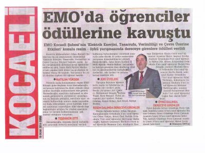 EMO`DA ÖĞRENCİLER ÖDÜLLERİNE KAVUŞTU-KOCAELİ GAZETESİ
