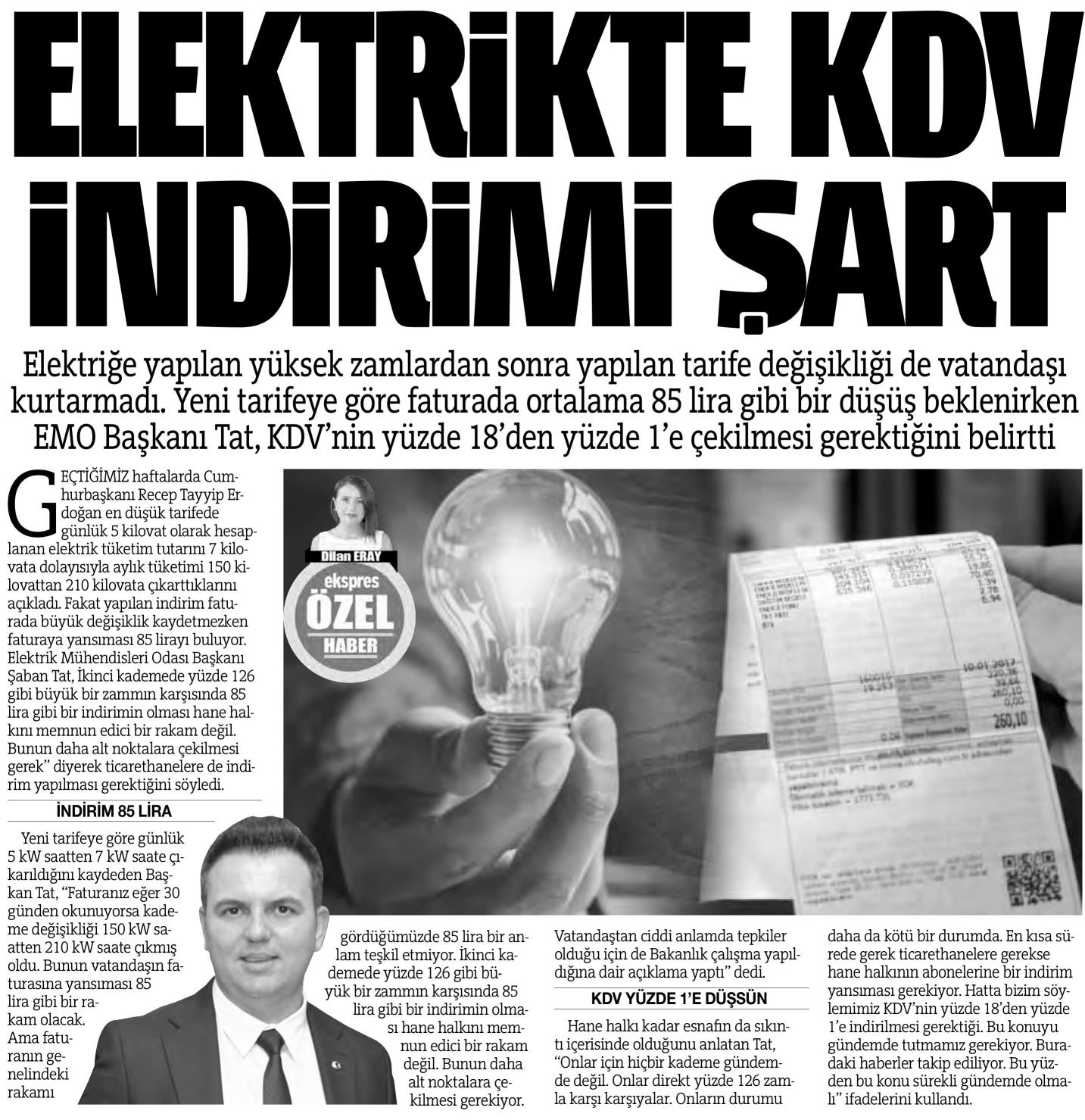 EMO ELEKTRİKTE KDV İNDİRİMİ ŞART (ANTALYA EKSPRES12.02.2022)