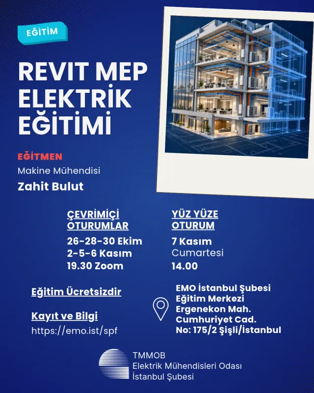 Revit MEP Elektrik Eğitimi 26 Ekim-7 Kasım 2026
