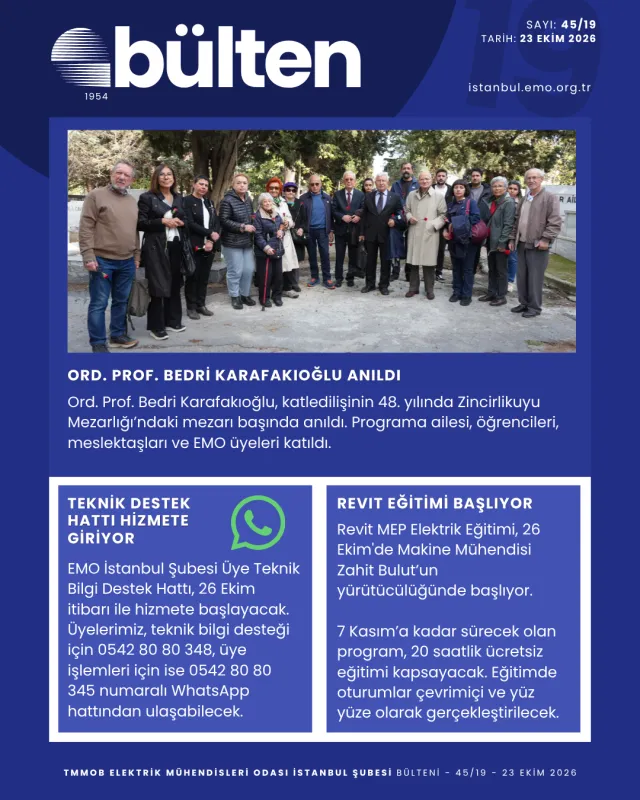 EMO İstanbul Şubesi e-Bülteni’nin 45/19 sayısı yayınlandı