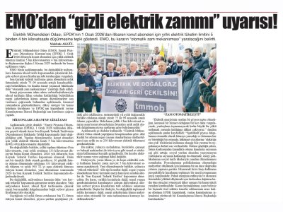 EMO`DAN `GİZLİ ELEKTRİK ZAMMI` UYARISI! (BAŞKENT GAZETESİ, 05.11.2025)