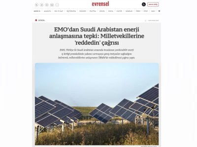 EMO’DAN SUUDİ ARABİSTAN ENERJİ ANLAŞMASINA TEPKİ: MİLLETVEKİLLERİNE `REDDEDİN` ÇAĞRISI (EVRENSEL.NET, 12.05.2026)