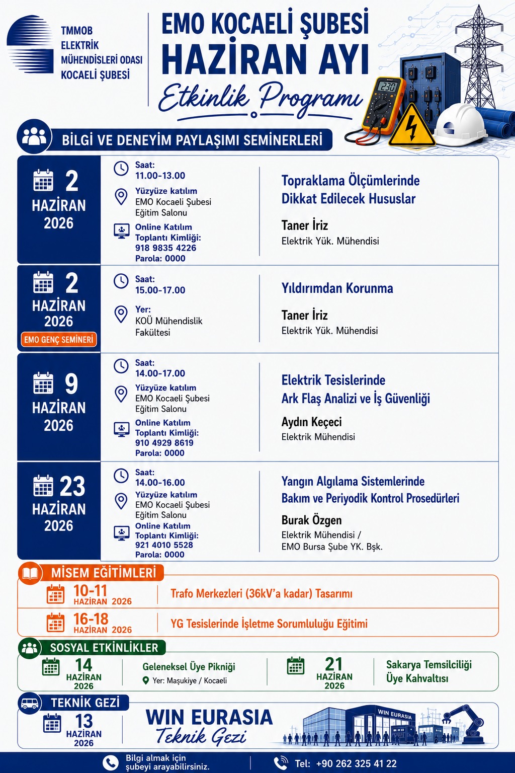 EMO KOCAELİ ŞUBESİ HAZİRAN AYI ETKİNLİK PROGRAMI