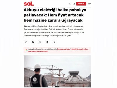 AKKUYU ELEKTRİĞİ HALKA PAHALIYA PATLAYACAK: HEM FİYAT ARTACAK HEM HAZİNE ZARARA UĞRAYACAK (HABER.SOL.ORG.TR, 13.08.2026)