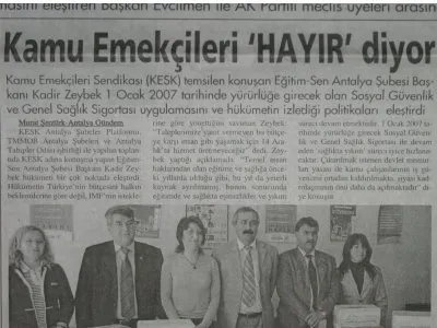 2007 BÜTÇESİ BELİRLENİRKEN TARAF OLARAK TALEP EDİYORUZ.
4 ARALIK BASIN AÇIKLAMASI-2006