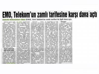 EMO, TELEKOM'UN ZAMLI TARİFESİNE KARŞI DAVA AÇTI
