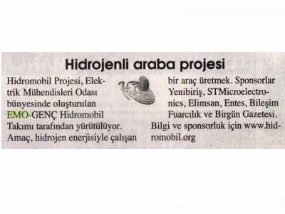 HİDROJENLİ ARABA PROJESİ (HÜRRİYET İNSAN KAYNAKLARI, 15.07.2007)