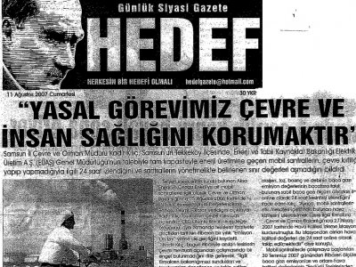 "YASAL GÖREVİMİZ ÇEVRE VE İNSAN SAĞLIĞINI KORUMAKTIR"