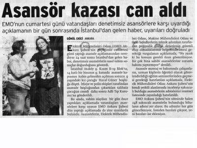 ASANSÖR KAZASI CAN ALDI (BİRGÜN GAZETESİ, 11.09.2007)