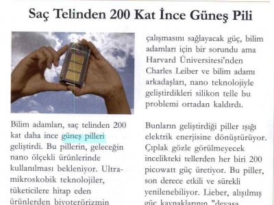 SAÇ TELİNDEN 200 KAT İNCE GÜNEŞ PİLİ (ENERJİ DÜNYASI, 01.11.2007)