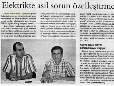 ELEKTRİKTE ASIL SORUN ÖZELLEŞTİRME-EVRENSEL-02.08.2007