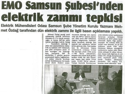 EMO SAMSUN ŞUBESİ'NDEN ELEKTRİK ZAMMI TEPKİSİ
