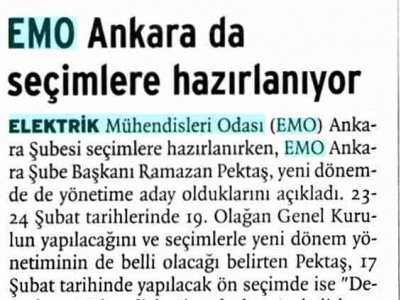 EMO ANKARA DA SEÇİMLERE HAZIRLANIYOR (BİRGÜN GAZETESİ, 29.01.2008)