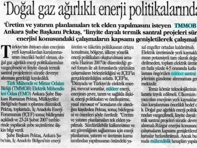 'DOĞAL GAZ AĞIRLIKLI ENERJİ POLİTİKALARINDAN VAZGEÇİLMELİ' (HÜRSES, 22.02.2008)