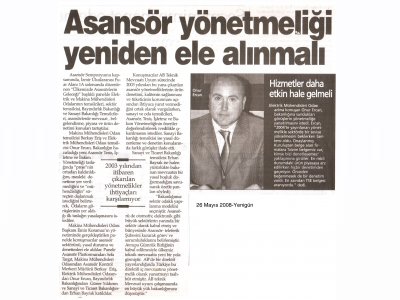 ASANSÖR YÖNETMELİĞİ YENİDEN ELE ALINMALI-26.05.2008 YENİGÜN