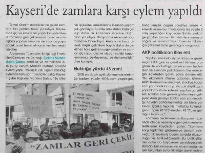 KAYSERİ'DE ZAMLARA KARŞI EYLEM YAPILDI (EVRENSEL GAZETESİ, 14.07.2008)