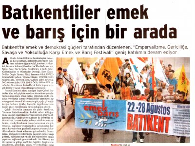BATIKENTLİLER EMEK VE BARIŞ İÇİN BİR ARADA (BİRGÜN GAZETESİ, 27.08.2008)