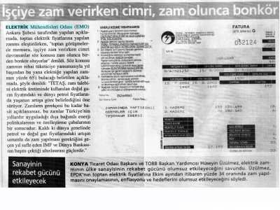 İŞÇİYE ZAM VERİRKEN CİMRİ, ZAM OLUNCA BONKÖR (MİLLİ GAZETE, 06.09.08)