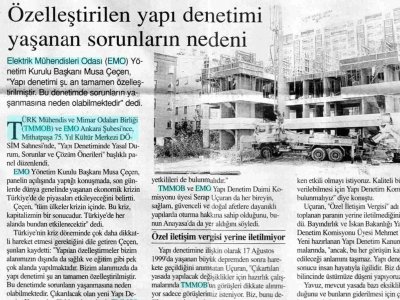ÖZELLEŞTİRİLEN YAPI DENETİMİ YAŞANAN SORUNLARIN NEDENİ  (BİZİM GAZETE, 15.10.2008)
