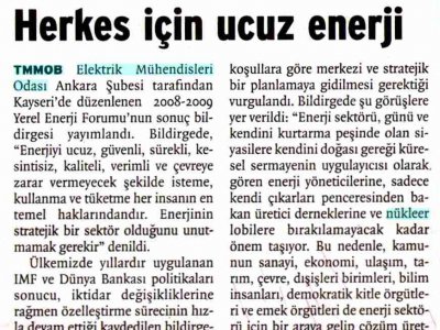 HERKES İÇİN UCUZ ENERJİ (BİRGÜN, 4.12..2008)