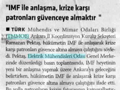 IMF İLE ANLAŞMA, KRİZE KARŞI PATRONLARI GÜVENCEYE ALMAKTIR (YENİ ASYA GAZETESİ, 4.1.2009)