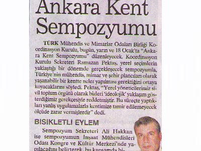 ANKARA KENT SEMPOZYUMU (SABAH ANKARA, 16.1.2009)