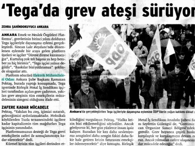 TEGA GREVİ ATEŞİ SÜRÜYOR (BİRGÜN, 9.2.2009)