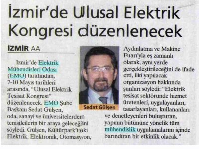 İZMİR'DE ULUSAL ELEKTRİK KONGRESİ DÜZENLENECEK-21.03.2009 MİLLİYET EGE