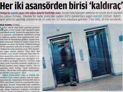 HER İKİ ASANSÖRDEN BİRİSİ 'KALDIRAÇ' (ZAMAN, 4.5.2009)