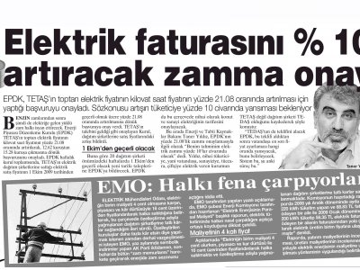 ELEKTRİK FATURASINI % 10 ARTIRACAK ZAMMA ONAY (TERCÜMAN, 04.09.2009)