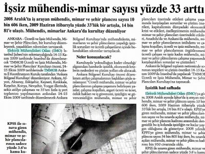 İŞSİZ MÜHENDİS-MİMAR SAYISI YÜZDE 33 ARTTI (RADİKAL, 24.09.2009)