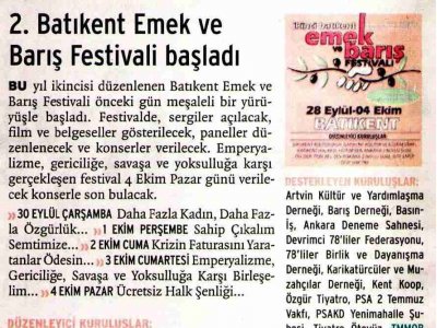 2. BATIKENT EMEK VE BARIŞ FESTİVALİ BAŞLADI (BİRGÜN, 30.09.2009)