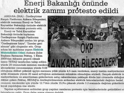 ENERJİ BAKANLIĞI ÖNÜNDE ELEKTRİK ZAMMI PROTESTO EDİLDİ (YENİGÜN, 02.10.2009)