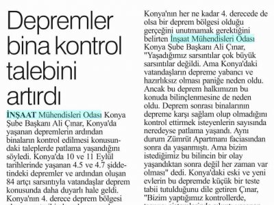 DEPREMLER BİNA KONTROL TALEBİNİ ARTIRDI (HAKİMİYET KONYA, 05.10.2009)
