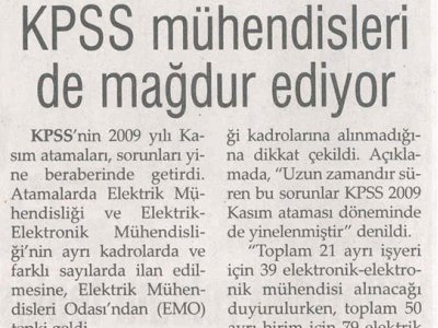 KPSS MÜHENDİSLERİ DE MAĞDUR EDİYOR (EVRENSEL, 03.12.2009)