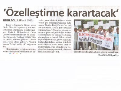 ÖZELLEŞTİRME KARARTACAK-MİLLİYET EGE/02.06.2010