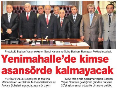 YENİMAHALLE'DE KİMSE ASANSÖRDE KALMAYACAK (HABERTÜRK GAZETESİ ANKARA, 12.06.2010)