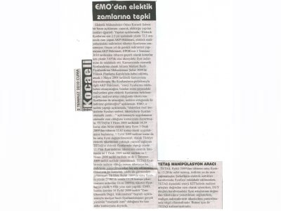 EMO'DAN ELEKTRİK ZAMLARINA TEPKİ