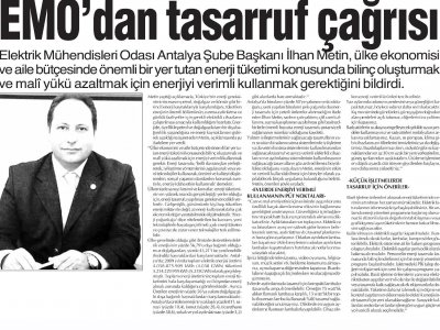 EMO'DAN TASARRUF ÇAĞRISI (HİLAL-28.07.2010)