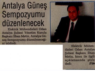 ANTALYA GÜNEŞ SEMPOZYUMU DÜZENLENECEK (ANTALYA SON HABER-08.09.2010)