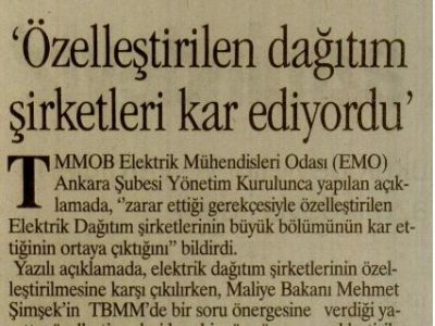 'ÖZELLEŞTİRİLEN DAĞITIM ŞİRKETLERİ KAR EDİYORDU' (HÜRSES, 14.09.2010)