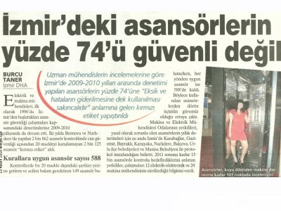 İZMİR'DEKİ ASANSÖRLERİN %74'Ü GÜVENLİ DEĞİL-25.11.2010 MİLLİYET EGE