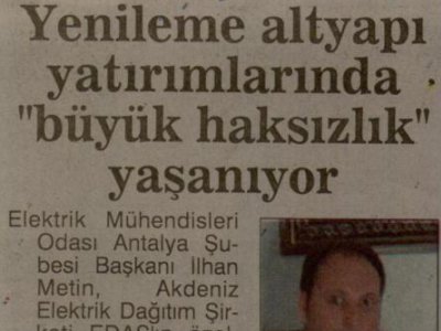 YENİLEME ALT YAPILARINDA `BÜYÜK HAKSIZLIK` YAŞINIYOR.