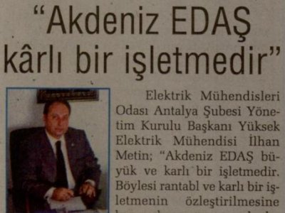 AKDENİZ EDAŞ KARLI BİR İŞLETMEDİR (ANTALYA SON HABER-11.01.2011)