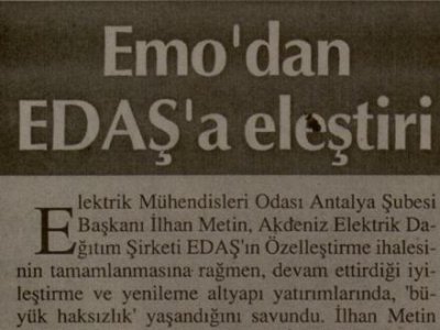 EMO`DAN EDAŞ`A ELEŞTİRİ (KÖRFEZ-11.01.2011)
