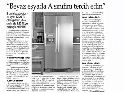 BEYAZ EŞYADA A SINIFINI TERCİH EDİN-17.01.2011 YENİGÜN