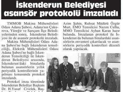 İSKENDERUN`DA ASANSÖR PROTOKOLÜ İMZALANDI.