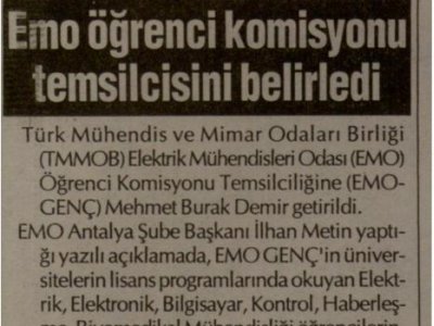 EMO ÖĞRENCİ KOMİSYONU TEMSİLCİSİNİ BELİRLEDİ (HİLAL-09.03.2011)